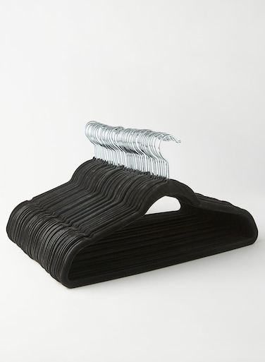 East 50 Piece Non-Slip Ultra Slim Velvet Hanger, Set Made In Sturdy Material For Closet Organization in Black, 44.5x23.5cm