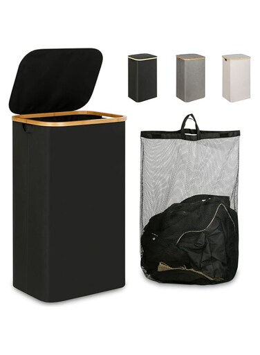 ANTOLE Large Laundry Hamper，110L Waterproof Laundry Basket,Collapsible clothes hampers for laundry lid with Removable Inner Bag for Towels Toys, for Clothes Toys in Dorm Bedroom Bathroom (Black)