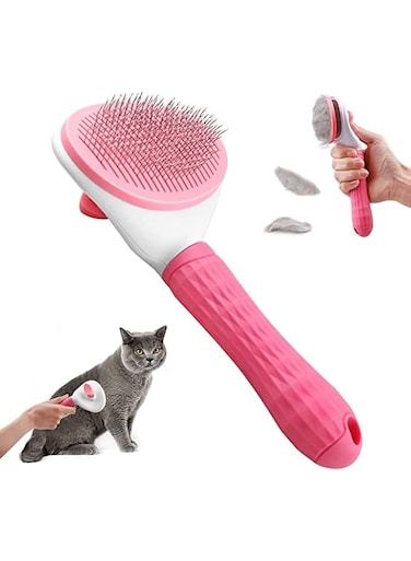 TNGN Dog and Cat Hair Remover Brush, Self Cleaning Brushes for Dogs Cats Pet Grooming Brush Tool, Hair Slicker Brush for Pet Massage-Self Cleaning, Cat Brush for Short/Long Hair (Pink)