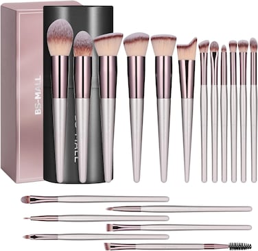 BS-MALL Makeup Brush Set 18 Pcs Premium Synthetic Foundation Powder Concealers Eye shadows Blush Makeup Brushes with Black Case Pink