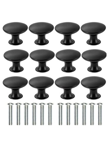 12 Pcs Vintage Black Knobs Handle Pulls 30mm Round Knobs for Cabinet Drawer Kitchen Bathroom Cupboard