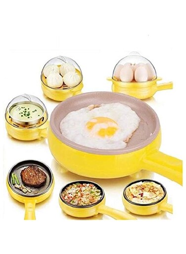 Electric Multi Functional Fry Pan with 7 Pieces Egg Steamer 350 Watts (Yellow)