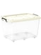 Cosmoplast 82 L Clear Plastic Storage Box With Wheels &amp; Lockable Lid Off White 68 x 49 x 41cm