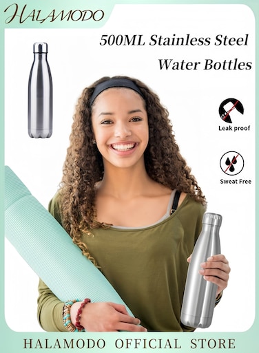 500ML Stainless Steel Water Bottles Vacuum Cola Shape Bottle Reusable Metal Sports Water Bottle Narrow Mouth Thermos Flask Keeping Warm &amp; Cold