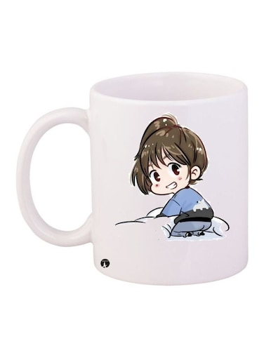 Cartoon Girl Printed Coffee Mug White/Beige/Blue