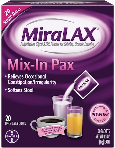 MiraLAX Mix-In Polyethylene Glycol 3350 Powder Laxative, 20 Single Doses