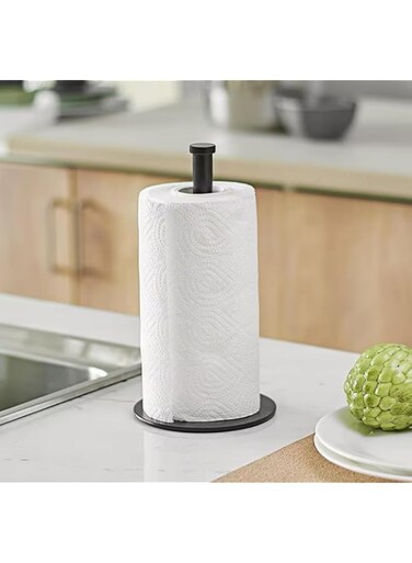 Blue Coral Desktop Roll Paper Holder Kitchen Vertical Paper Holder Stainless Steel Paper Towel Holder for Kitchen Countertop Black (Black)