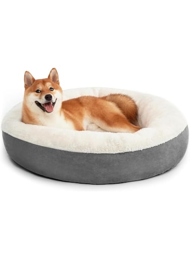 Round Donut Cat and Dog Cushion Bed, Anti-Slip &amp; Water-Resistant Bottom, Super Soft Durable Fabric Pet beds, Washable Luxury Cat &amp; Dog Bed Grey for Small Medium Large Pets (70 * 70CM)
