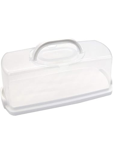 N / N Plastic Rectangular Bread Box with Portable Handle, Loaf Cake Storage Container Box for Storing Banana Bread,Pumpkin Bread (White)