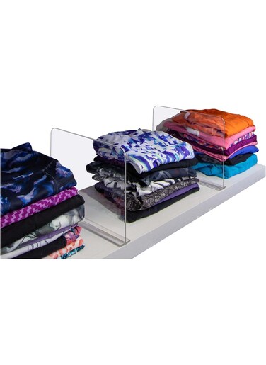 Clear Acrylic Closet Shelf Dividers for Clothes, Handbags, Purses, Books, Sweaters - Adjustable Separators to Organize Wooden Shelves - 8" Tall - Pack of 2