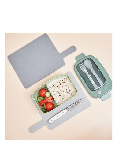 2 Compartment Plastic Lunch Box 20.5cm, 1000ml, Green