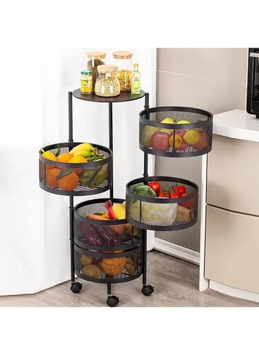 5 -Tier Storage Trolley Cart Black 31x31x86cm