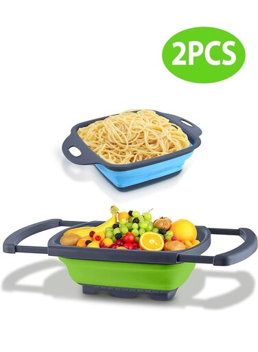 2 PCS Silicone Collapsible Colander, Sink Colander, Collapsible Camping Versatile Collapsible Strainer Sink, Strainer basket over Sink Strainer