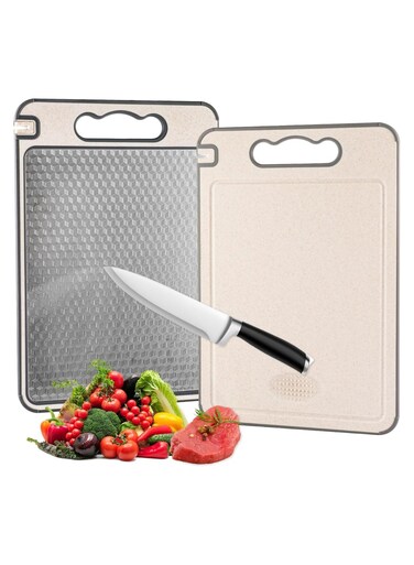 Cutting Board&Acirc;&nbsp;Double-sided chopping board, food grade 304 stainless steel and wheat straw, cutting board suitable for meat and vegetables, sturdy and durable, scratch-resistant mesh design&iuml;&frac14;&circ;25*37cm&iuml;&frac14;&permil;