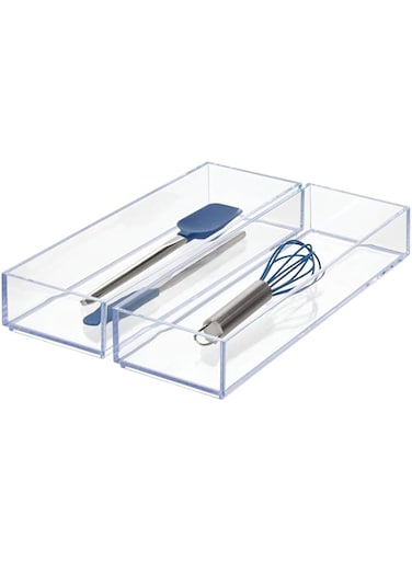 BPA Clarity Kitchen Drawer Organizer for Silverware, Spatulas, Gadgets - Medium, 8" x 8" x 2", Clear