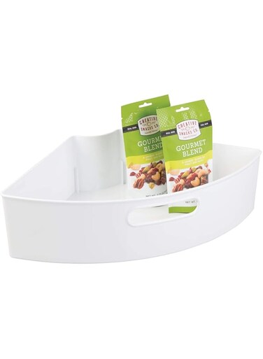 iDesign 62631 Plastic Lazy Susan Cabinet Storage Bin, 1/4 Wedge Container for Kitchen, Pantry, Counter, BPA-Free, 16.5" x 11" x 4", White