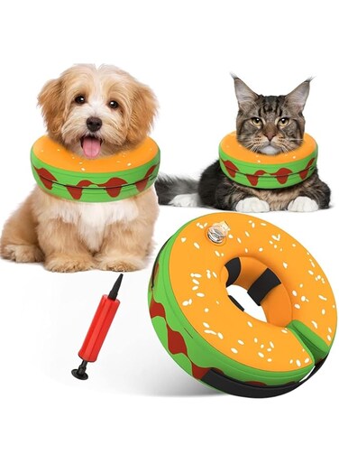 HIKKY Dog Inflatable Recovery Collar - Pet Recovery Collar Cat Protective Inflatable Recovery Cone Collar After Surgery Soft E-Collar Adjustable Waterproof for Cats Small Medium Dogs (Medium)