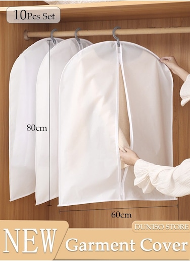 10 Pack Clear Garment Bags for Hanging Clothes with Full Zipper, Dust Proof Clothes Bag Travel Hanging Garment Bags for Closet Storage, Suit Bags for Short Clothes 60*100cm