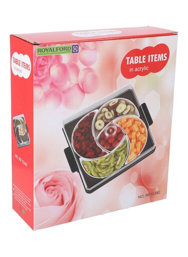 5-Compartment Designed Square Acrylic Candy Tray With Transparent Lid Multicolour 30x34.2x10cm