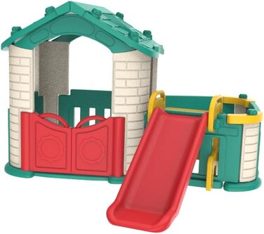 Playhouse with Slide, Outdoor Plastic Playground Set Green - CHD 803