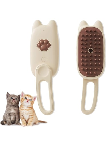 AMXGPT Steamy Cat Brush-3 In1 Cat Steamy Brush，Self Cleaning Cat Steamy Brush, Massages and Cleanses Steam Cat Comb for Removing Tangled and Fluffy Hair(White)