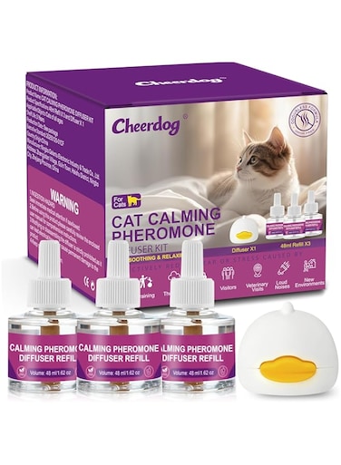 Cat Pheromones Calming Diffuser Relieve Anxiety Stress Cat Calming Diffuser Comfort for Cats 3 Refills, Reduce Fighting and Scratching Calm Relaxing Fits All Cats