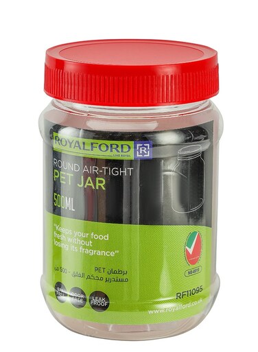 Round Airtight PET Jar  RF11225  1000ml  Set of 4 Storage Containers  Transparent Jar for Pulses, Cereals and Spices Clear 1000ml