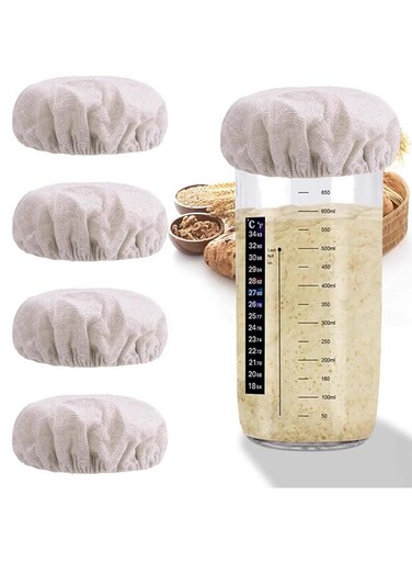 Pack Sourdough Starter Jar Covers Cloth - Reusable Linen Covers Cloth for Elastic Sourdough Starter Container, Unbleached Fabric Bread Fermentation Cover for Most 3-4 Inch Glass Mason-Jars