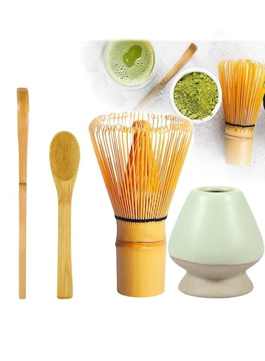 Whisk Set, 4 pcs Bamboo Matcha Tools for Stirring Matcha Tea, Matcha Spoon and Ceramic Whisk Holder - Matcha Kit Gifts, Japanese Tea Accessories for Tea Lovers