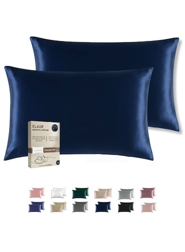 Satin Pillowcase for Hair and Skin, Super Soft and Cooling Similar to Silk Pillow Cases 2 Pack with Envelope Closure, Gift for Women Men(20"x26" Standard Size) (Navy Blue)