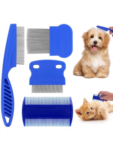 4 Pcs Flea Lice Comb for Cats Dogs, Dog Cat Grooming Comb Pet Tear Stain Remover Combs Fine Tooth Grooming Removal Too Dematting Comb for Dogs Cats, for Small, Medium, Large Pets Hair (4 Styles)