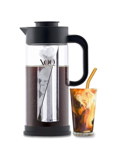Cold Brew Coffee Maker with Cooling Tube- Coffee Maker with Glass Pitcher, Iced Tea Maker and Iced Coffee Maker with Removable Stainless Steel Filter, can also brew Hot Coffee or Tea - 1.4 Ltrs.
