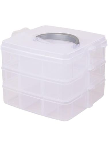 Tazweeq 3 Tier Stackable Storage Containers with Adjustable,portable detachable multi-layer, stackable transparent box for jewelry, needle and thread cosmetics Lego box.