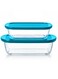 Pyrex Cook &amp; Store Set of 2 Rectangular Roaster with Blue Lids, 1.1L + 2.5L Blue