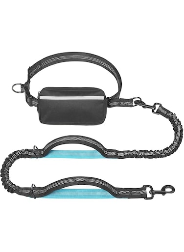KOWVOWZ Hands Free Dog Leash with Zipper Pouch, Dual Padded Handles and Durable Bungee for Walking, Jogging and Running Your Dog (Large,25-120 Lbs, Black)