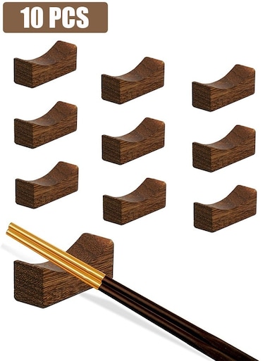 10 Pcs Wooden Chopstick Rests and Holders for Home, Hotel, Resta, urant Natural Premium Chopsticks Holders, Spoon Fork Knife Stand Rack Set