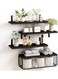 Wall Mounted Floating Shelves with Storage Basket &acirc;&euro;&ldquo; 4-Tier Bathroom Organizer Rack for Towels, Toiletries, Plants, and Decor &acirc;&euro;&ldquo; Space-Saving Rustic Wood Shelving Unit Black