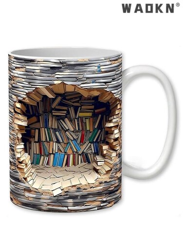 3D Bookshelf Creative Space Design Multi-Purpose Ceramic Coffee and Tea Mug,For Book Lovers 3D Effect Ceramic Mugs Mug 3D Book Cup Decoration Design Home Cup Mug Abyss 3D Decoration