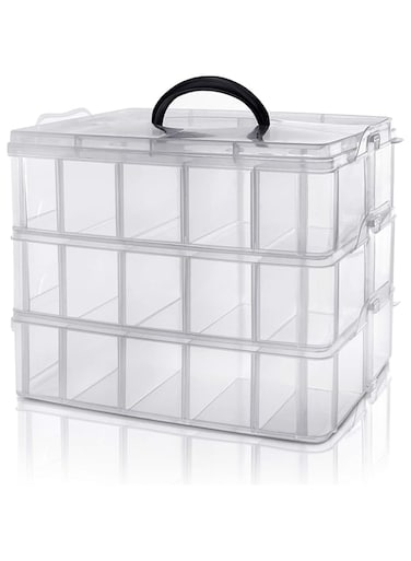 KOWVOWZ 3 Tier Stackable Storage Container Box 30 Compartments Plastic Storage Box with Adjustable Compartments Transparent Container Plastic Storage Box for Jewellery, Beads, Tools, Arts &amp; Craft