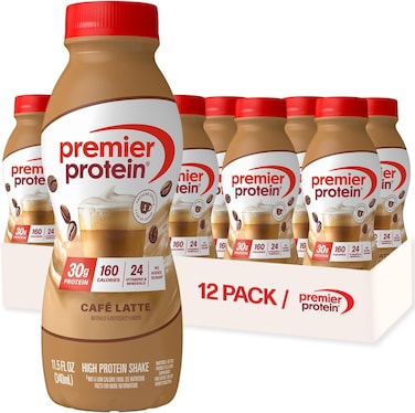 Premier Protein Shake, Caf&eacute; Latte Liquid, 30G Protein, 1G Sugar, 24 Vitamins &amp; Minerals, Nutrients To Support Immune Health, Gluten Free, 11.5 Fl Oz Bottle, 12 Pack