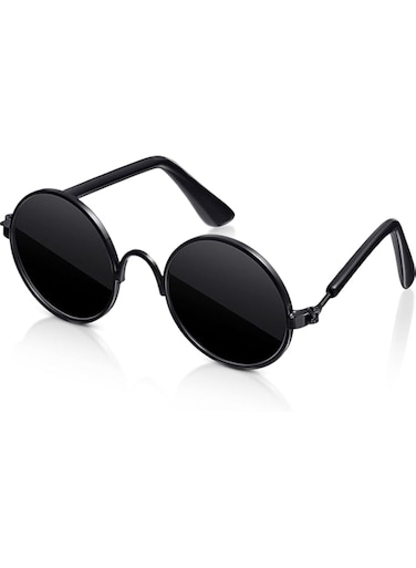 Xuniea Dog Sunglasses Retro Pet Glasses Classic Round Dog Glasses Metal Cat Puppy Eye Wear Hippie Costumes for Cats and Dogs, Black