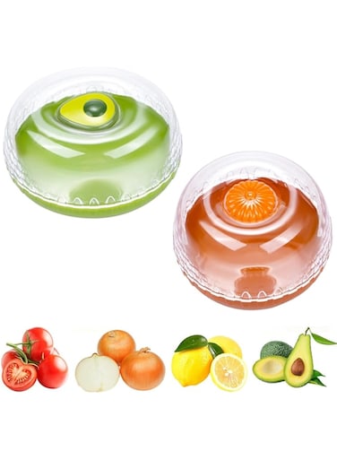 ELECDON Fruit and Vegetable Storage Containers with Lids, Reusable Plastic Crisper Box for Refrigerator, Avocado and Onion Saver, Ideal for Keeping Fresh, 2 Pack