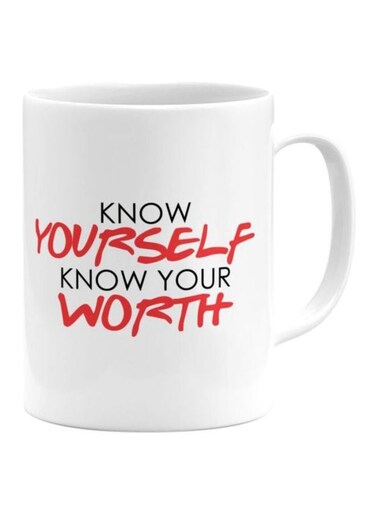 Yourself Know Your Worth Printed Coffee Mug White/Black/Red