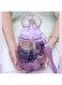 SYOSI Water Bottles, Cute Water Bottles with Straw Plastic Water Jug with Strap Purple With Straw Plastic Portable Square Drinking Bottle Large Kawaii Water Bottle for Girl Juice Tea Water Cups
