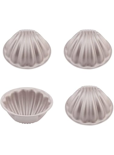 CHEFMADE Mini Madeleine Cake Pan Set, 3-Inch 4Pcs Non-Stick Spherical Shell Madeline Bakeware for Oven and Instant Pot Baking (Champagne Gold)