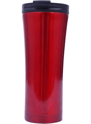 B&amp;S Stainless Steel Tumbler Flask Bottle with Plastic Lid   Vacuum Insulated Beverage Bottle   Leak-Proof Insulated Double Wall   12 Hours Hot and Cold Water Bottle   Vacuum Flask 500ML (Red)