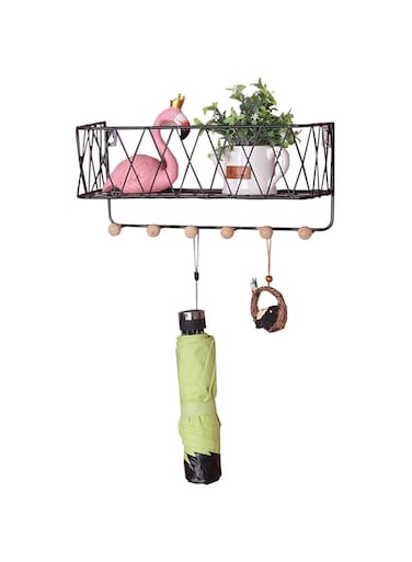 THE WHITE SHOP Key Holder, Wall Mounted Matte Metal Wire Mesh Storage Basket with 4 Hooks, Easy to Organize Letters, Leashes for Entryway(SMALL)