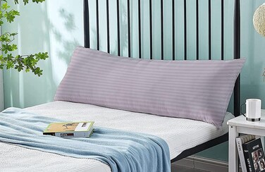 Home Hotel Linen Long Body Pillow 1pc, Fabric: 100% Polyester 85 GSM Microfiber 1 cm Stripe Super Soft (Light Grey)