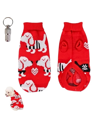PETSARY Dog Christmas Poses and Heart Shapes Sweater with 1 Pcs Pet Id Tag Gift - Soft Breathable Costume Pet Poses &amp; Heart Pattern - Xmas Turtleneck Winter Outfit Warm Recovery Suit (X-Large)