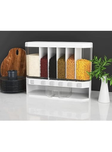 Dubai Gallery Rice Dispenser 6-Grid Airtight Cereal Dispenser Countertop 12L Dry Food Storage Container For Soybean Grains Flour Wall-Mounted